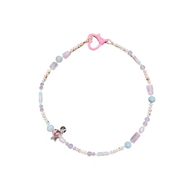 Desert Lobby Women's Blue / Pink Flamingo – Gemstone Necklace With Murano Glass Flamingo Charm