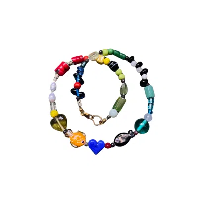 Desert Lobby Women's Blue Valentines – Handcrafted Beaded Necklace With Fish & Heart Motif