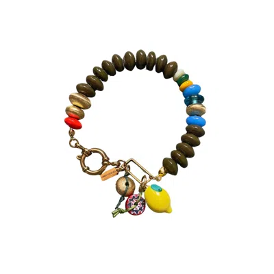 Desert Lobby Women's Brown / Yellow / Green Bitter Lemon - Murano Lemon Figured Glass And Brass Beaded Bracelet In Multi