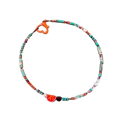 Desert Lobby Women's Green / Orange Bodrum – Handmade Citrus Necklace With Murano Glass Tangerine Fruit Charm, Gr In Multi