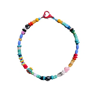 Desert Lobby Women's Green / Red Kiss The Prince - Whimsical Frog Prince Pearl & Glass Beaded Necklace In Multi