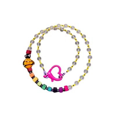 Desert Lobby Women's Honey – Rainbow Beaded Necklace With Murano Bee & Wooden Beads
