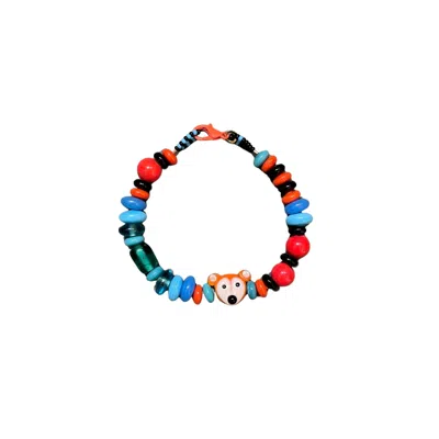 Desert Lobby Women's Orange / Black / Blue Foxy Glass Bracelet With Fox Figure In Orange/black/blue