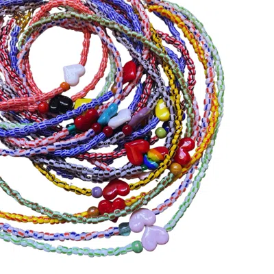 Desert Lobby Women's Small Talk — Striped Glass Bead Necklace With Murano Heart