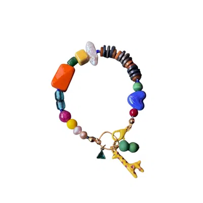 Desert Lobby Women's Yellow / Neutrals Giraffic Art – Colorful Handmade Beaded Bracelet With Giraffe Charm, Pearl