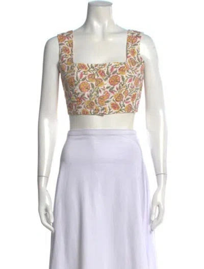 Pre-owned Desert Queen Floral Print Square Neckline Crop Top In Multi