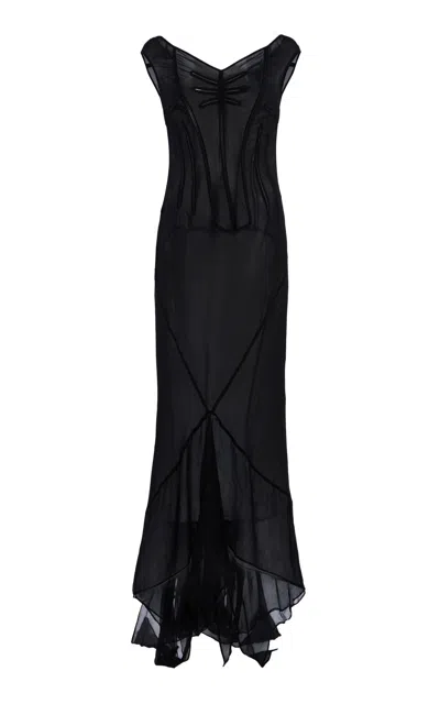 Desert Vintage Spring/summer 1998 Dolce & Gabbana Silk Chiffon Corset Gown In Black