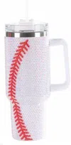 Desheng Enterprise 40oz Rhinestone Baseball Tumbler With Handle & Straw In White