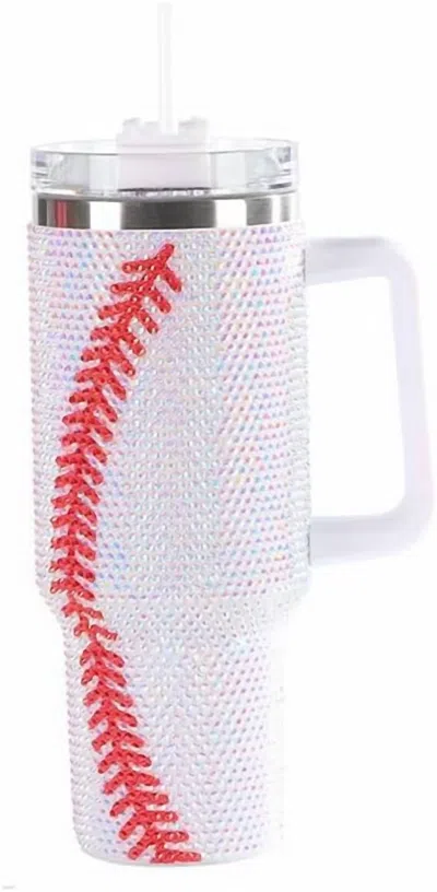 Desheng Enterprise 40oz Rhinestone Baseball Tumbler With Handle & Straw In White