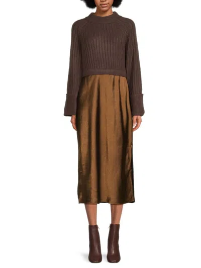 Design 365 Women's Bea 2-in-1 Midi Sweater Dress In Mocha