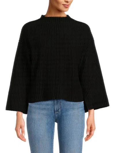 Design 365 Women's Boxy Mockneck Cashmere Sweater In Black