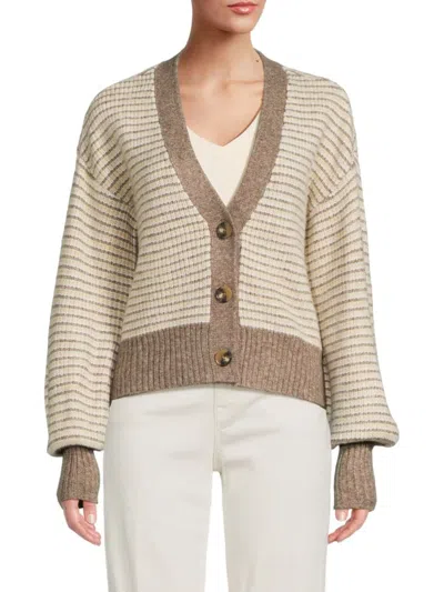 Design 365 Women's Chunky Stripe Cardigan In Cedar Combo