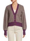 Design 365 Women's Chunky Stripe Cardigan In Dark Purple