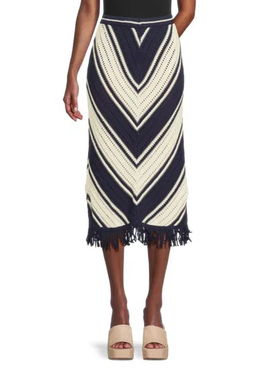 Design 365 Women's Colorblock Crochet Midi Skirt In Brown