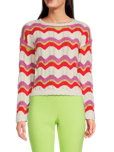 Design 365 Women's Colorblock Crochet Sweater In Pink Multicolor