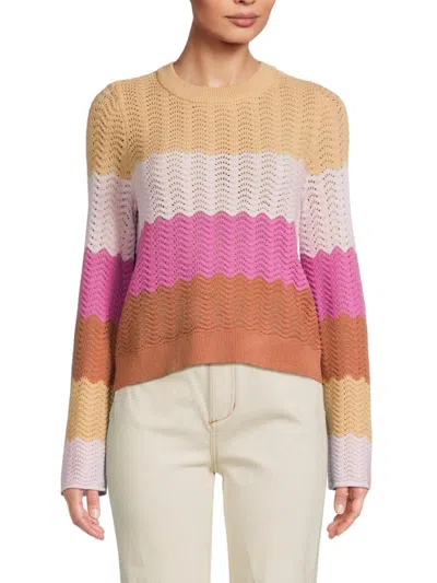 Design 365 Women's Colorblock Pointelle Sweater In Wild Berry Multi