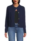 Design 365 Women's Crewneck Rib-knit Cashmere Cardigan In Blue