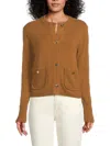 Design 365 Women's Crewneck Rib-knit Cashmere Cardigan In Orange