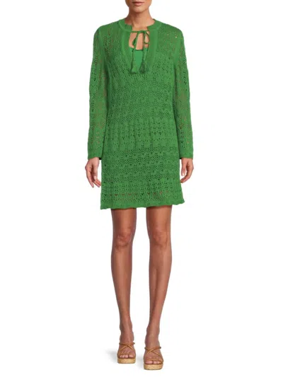 Design 365 Women's Crochet Mini Dress In Basil