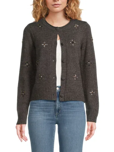 Design 365 Women's Embellished Button-front Cardigan In Gray