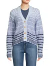 Design 365 Women's Lattice Wool Blend Melange Cardigan In Blue Combo