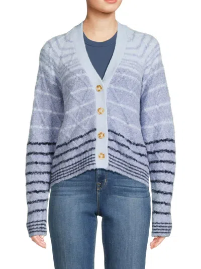 Design 365 Women's Lattice Wool Blend Melange Cardigan In Blue Combo