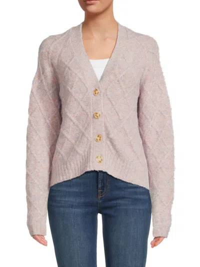 Design 365 Women's Lattice Wool Blend Melange Cardigan In Melange Combo