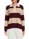 Design 365 Women's Long Sleeve Rugby Stripe Cashmere Sweater Polo