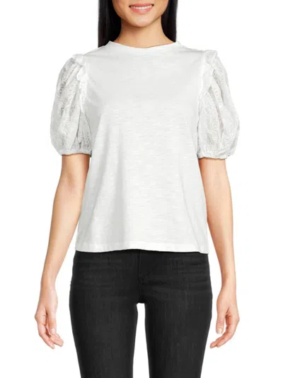 Design 365 Women's Mockneck Puff Sleeve Top In White