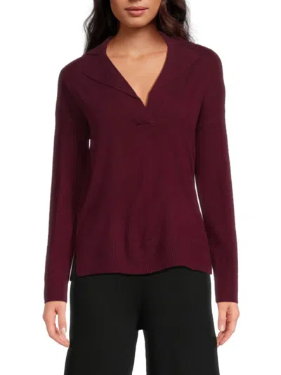 Design 365 Women's Notched Johnny Collar Cashmere Sweater Polo In Burgundy