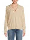 Design 365 Women's Notched Johnny Collar Cashmere Sweater Polo In Eco Beige