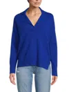Design 365 Women's Notched Johnny Collar Cashmere Sweater Polo In Lapis