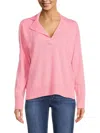 Design 365 Women's Notched Johnny Collar Cashmere Sweater Polo In Strawberry