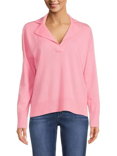 Design 365 Women's Notched Johnny Collar Cashmere Sweater Polo In Strawberry