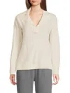 Design 365 Women's Notched Johnny Collar Cashmere Sweater Polo In White