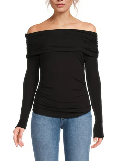 Design 365 Women's Off The Shoulder Ribbed Top In Black
