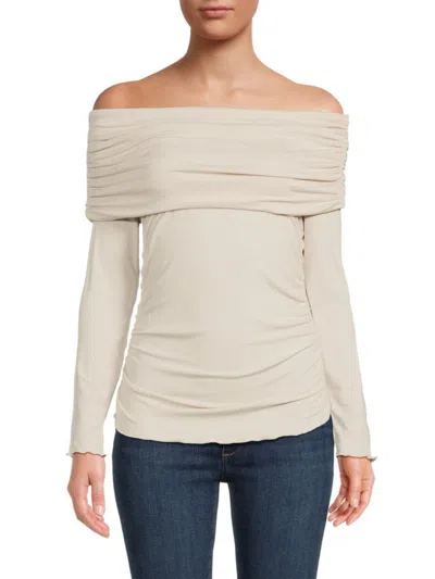 Design 365 Women's Off The Shoulder Ribbed Top In Oatmeal