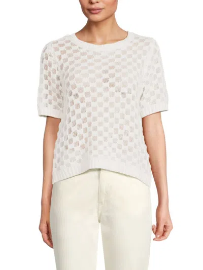 Design 365 Women's Open Knit Short Sleeve Sweater In New White