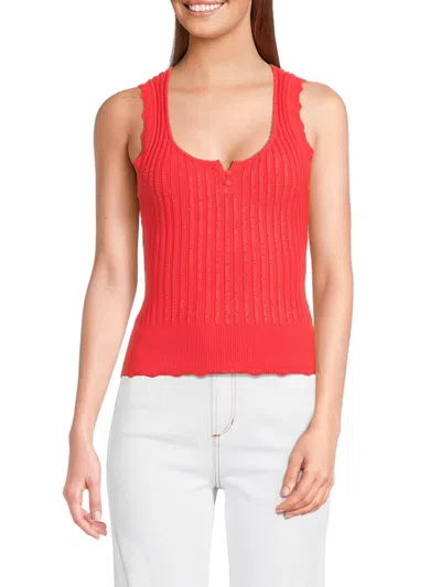 Design 365 Women's Pointelle Knit Tank Top In Blushing Red