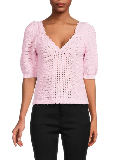 Design 365 Women's Puff Sleeve Sweater In Pink