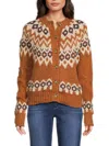 Design 365 Women's Rib-knit Fair Isle Crewneck Cardigan In Multi
