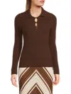 Design 365 Women's Ribbed Cashmere Polo Sweater In Brown