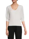 Design 365 Women's Ribbed Puff Sleeve Sweater Top In Canvas