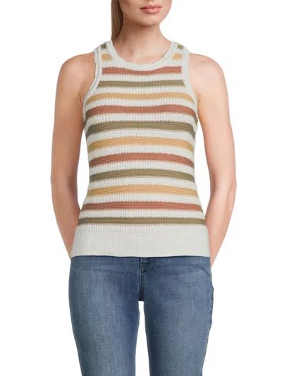 Design 365 Women's Stripe Knit Tank Top In White Multicolor