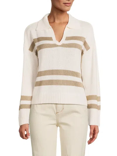 Design 365 Women's Stripe Polo Sweater In Canvas