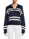 Design 365 Women's Stripe Polo Sweater In Midnight Blue