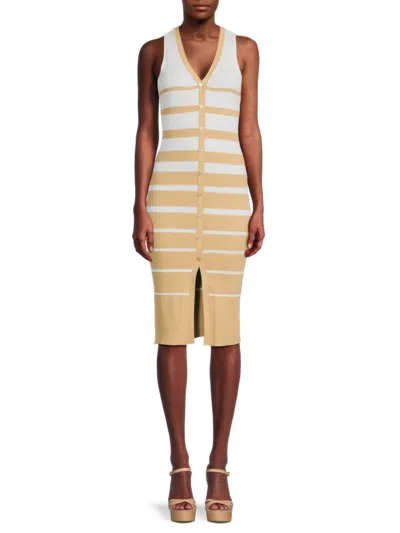 Design 365 Women's Stripe Sleeveless Sweater Dress In Fawn Combo