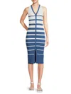 Design 365 Women's Stripe Sleeveless Sweater Dress In Navy Blue