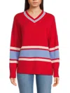 Design 365 Women's Varsity Stripe Cashmere Sweater In Red
