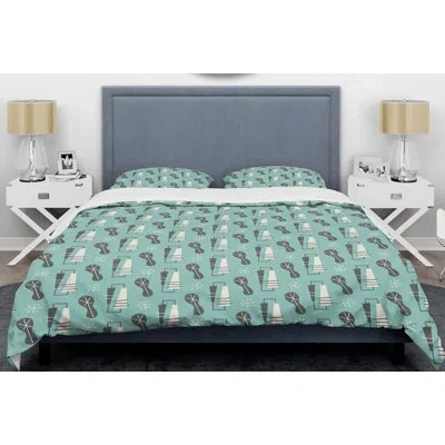 Design Art 1950 Retro Ii Mid-century Duvet Cover Set In Blue,gray